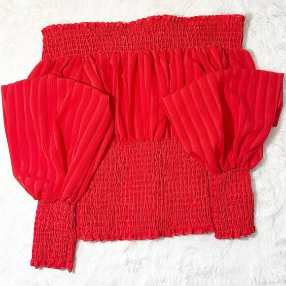 Fashion Nova Red Off-Shoulder Smocked Crop Blouse Top Size XS - Picture 3 of 6